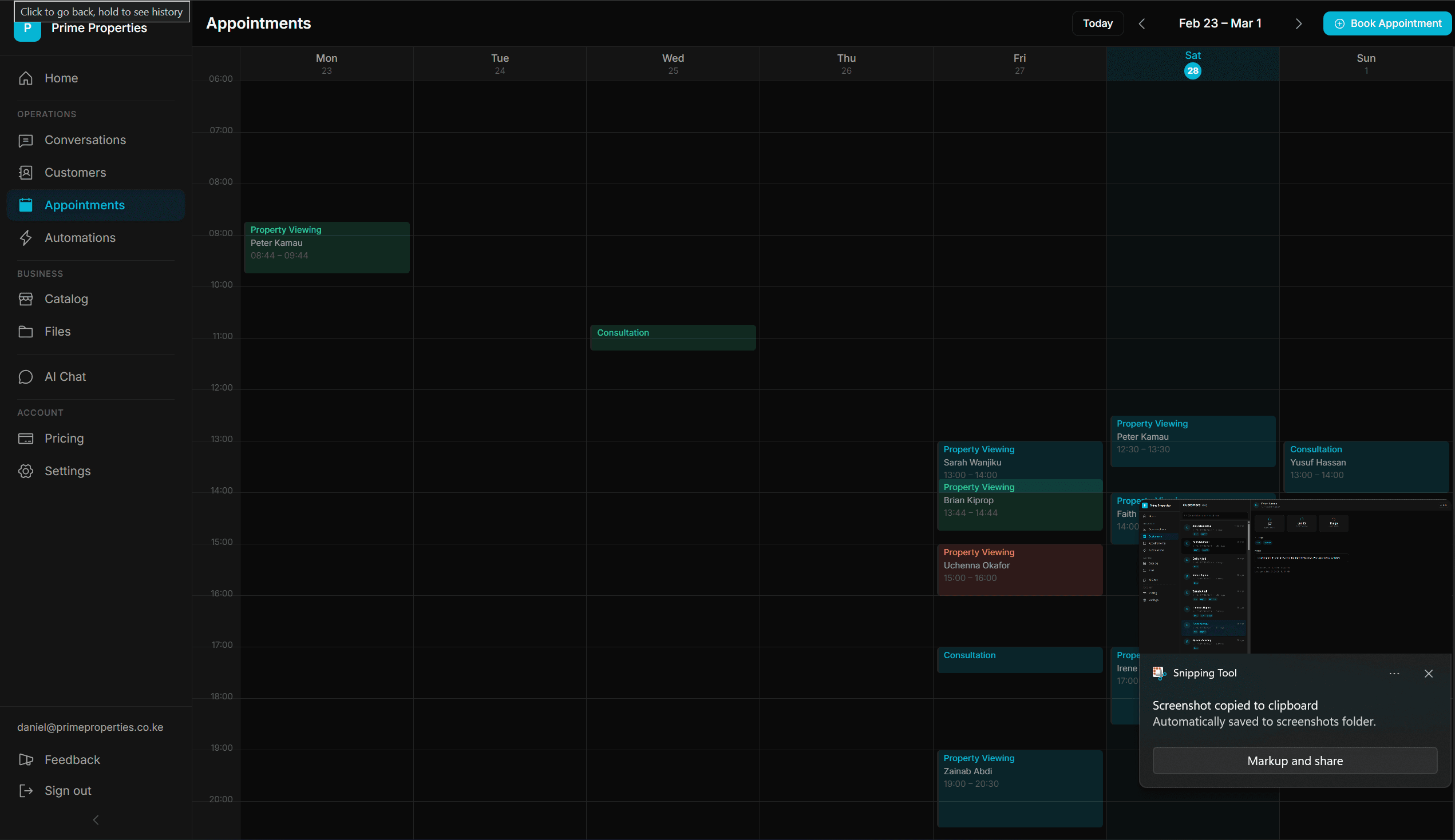 Appointment calendar
